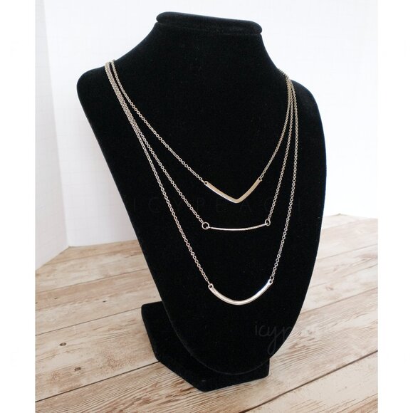 BaubleBar Triple Linear Pendant Necklace Silvertone Jewelry Minimalist Preppy - Picture 3 of 9